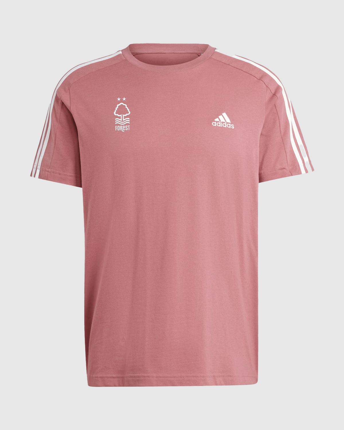 NFFC Adidas Essentials Preloved Crimson 3 - Stripe T-Shirt - Nottingham Forest FC