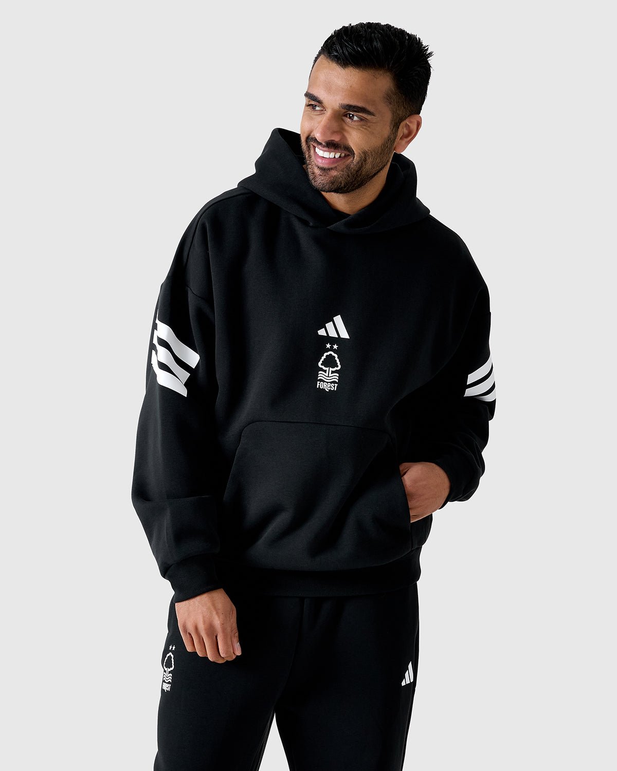 NFFC Adidas Future Icons 3 - Stripe Black Hoodie - Nottingham Forest FC