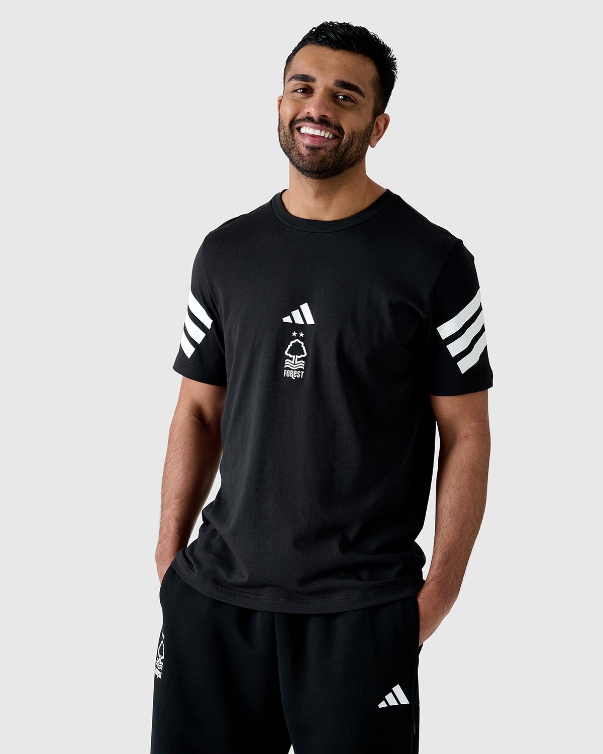 NFFC Adidas Future Icons 3 - Stripe Black T-Shirt - Nottingham Forest FC