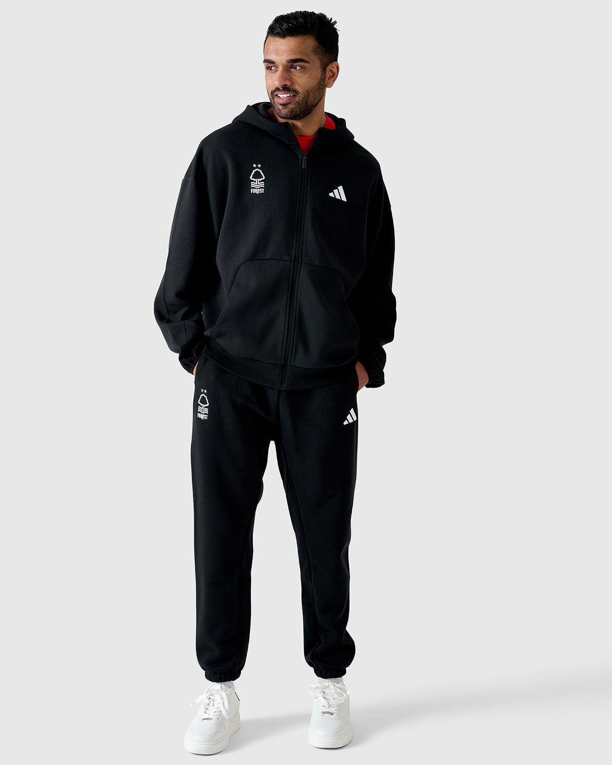 NFFC Adidas Future Icons Small Logo Black Full Zip Hoodie - Nottingham Forest FC