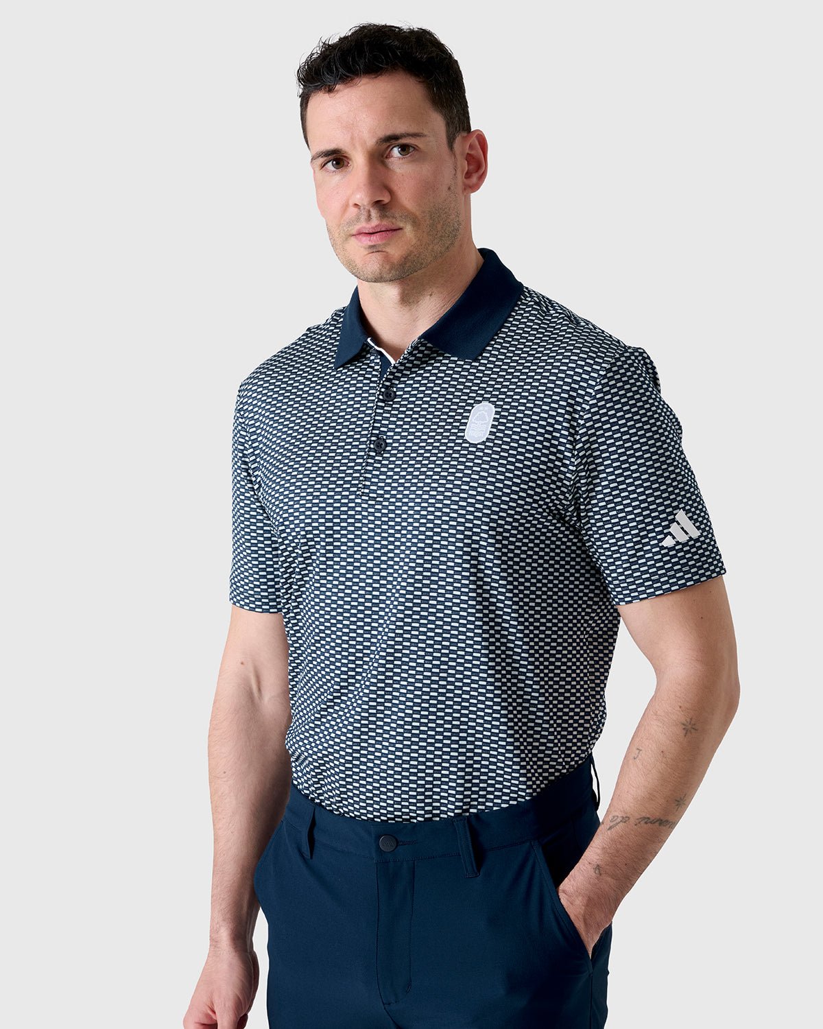 NFFC Adidas Golf Navy Beyond Textured Polo - Nottingham Forest FC