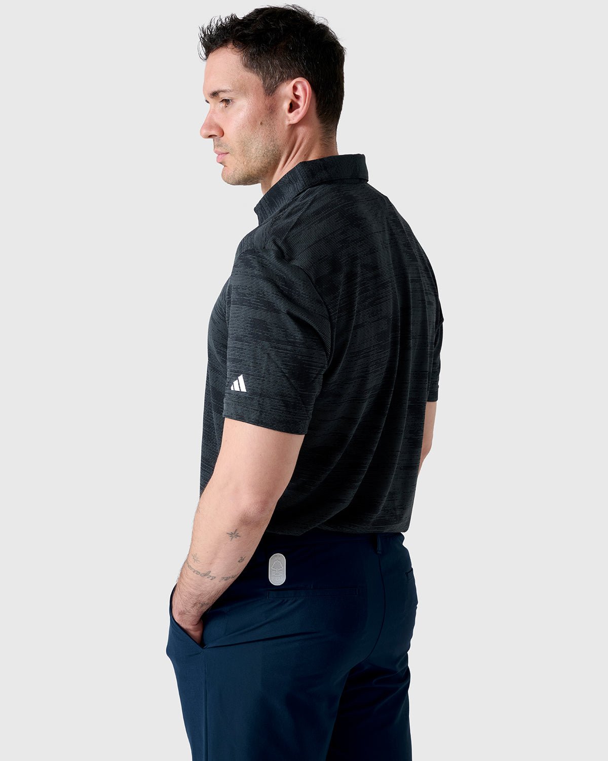NFFC Adidas Golf Ultimate365 Black Textured Polo - Nottingham Forest FC