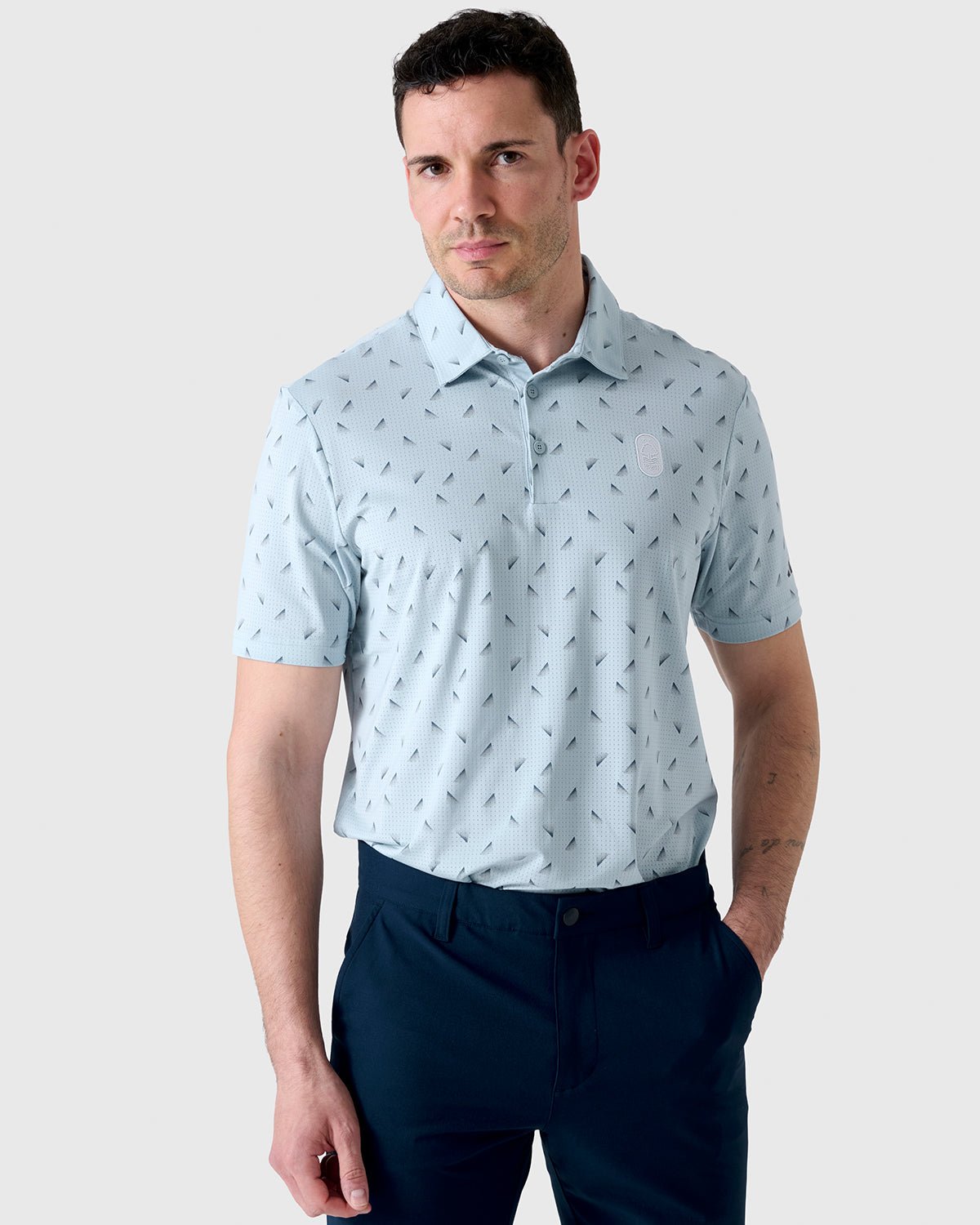 NFFC Adidas Golf Ultimate365 Blue Printed Mesh Polo - Nottingham Forest FC