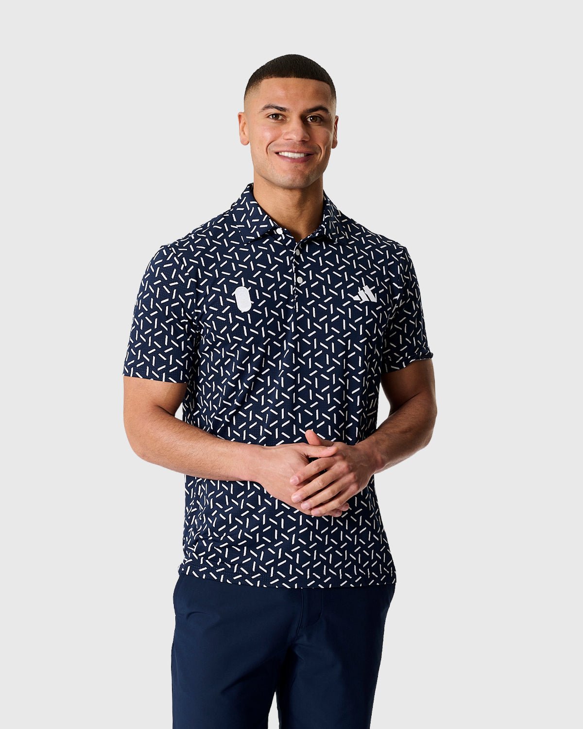 NFFC Adidas Golf Ultimate365 Navy Mesh Print Polo - Nottingham Forest FC