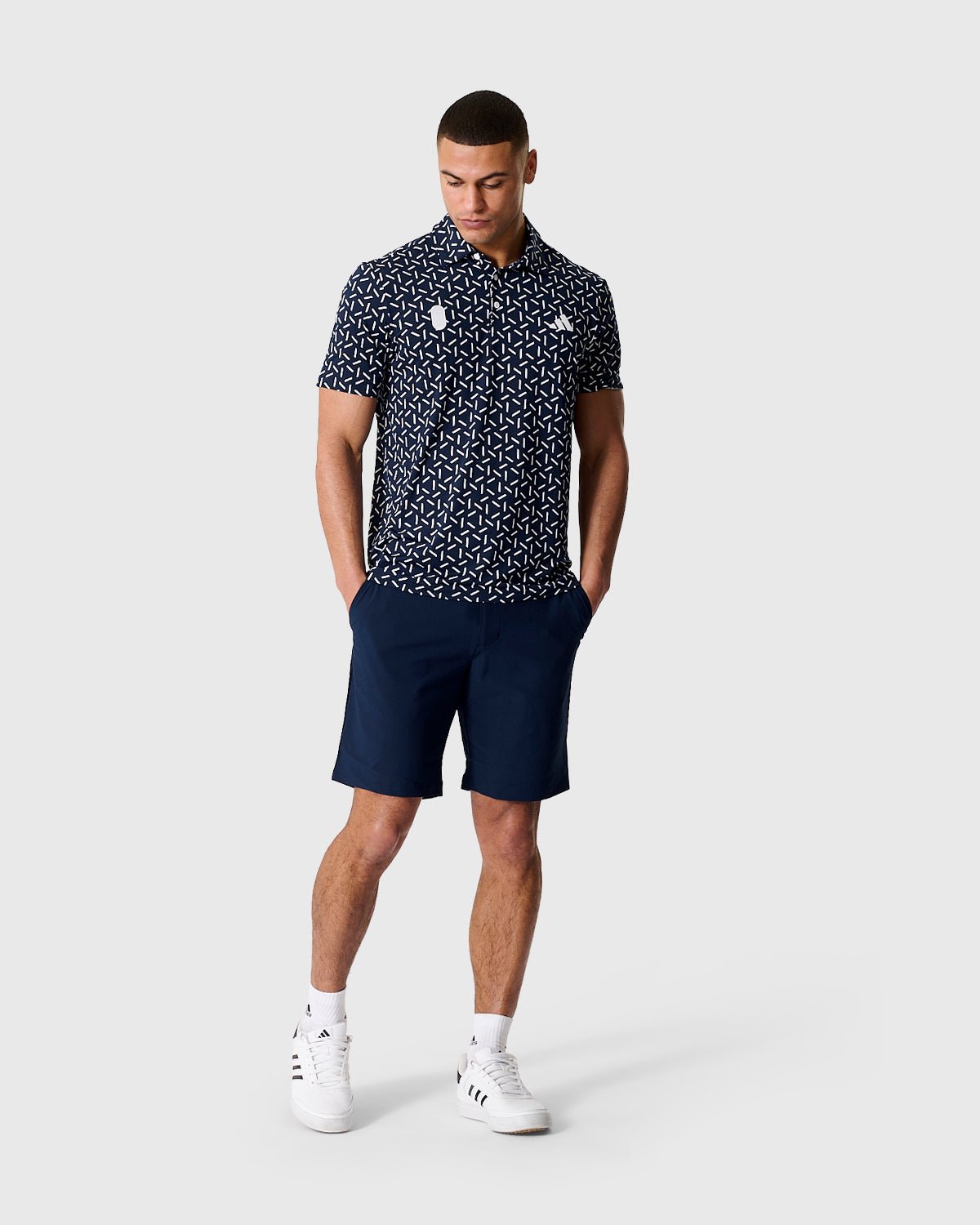 NFFC Adidas Golf Ultimate365 Navy Mesh Print Polo - Nottingham Forest FC