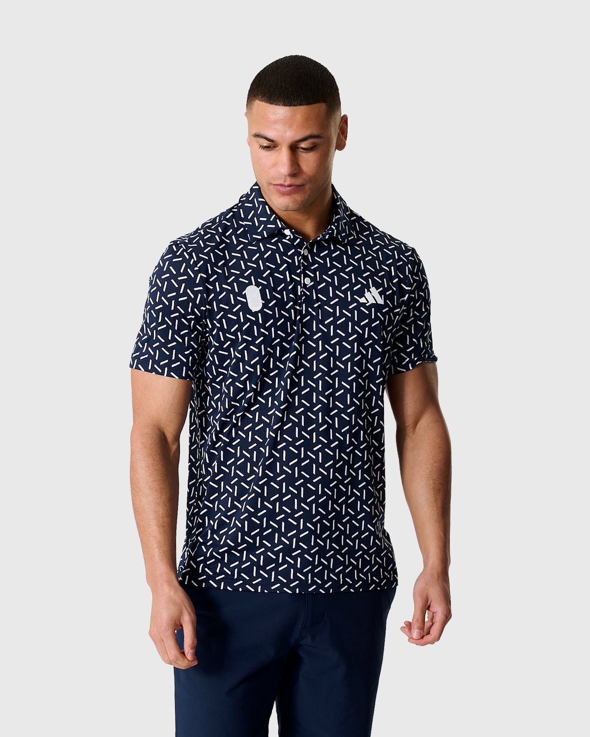NFFC Adidas Golf Ultimate365 Navy Mesh Print Polo - Nottingham Forest FC