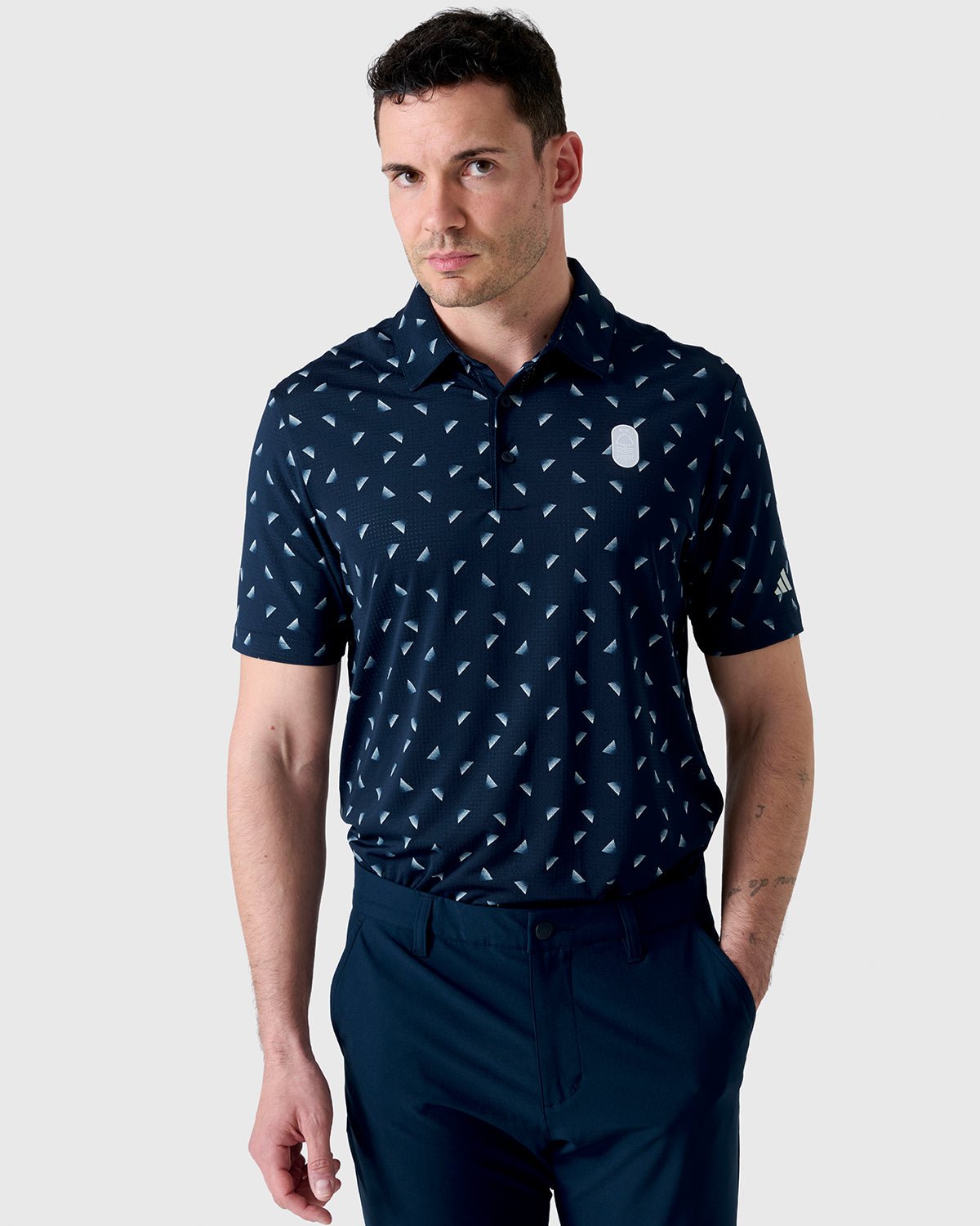 NFFC Adidas Golf Ultimate365 Navy Printed Mesh Polo - Nottingham Forest FC