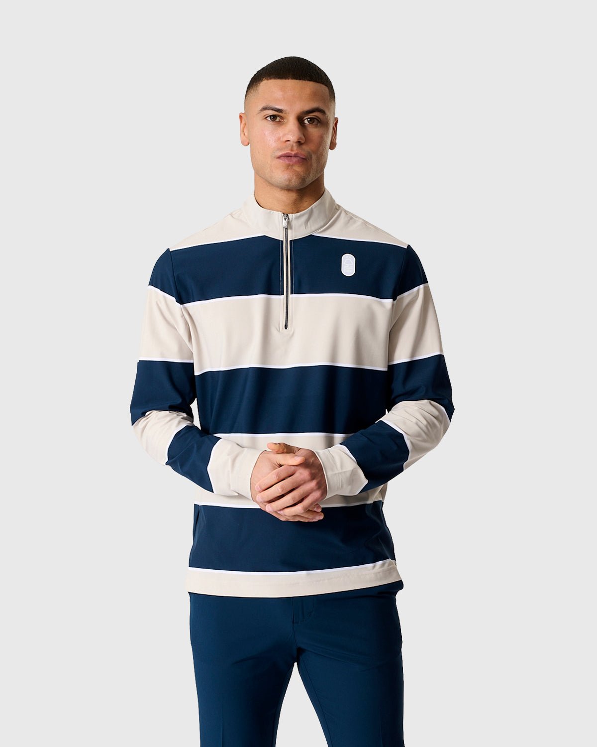 NFFC Adidas Golf Ultimate365 Navy Stripe 1/4 Zip Top - Nottingham Forest FC