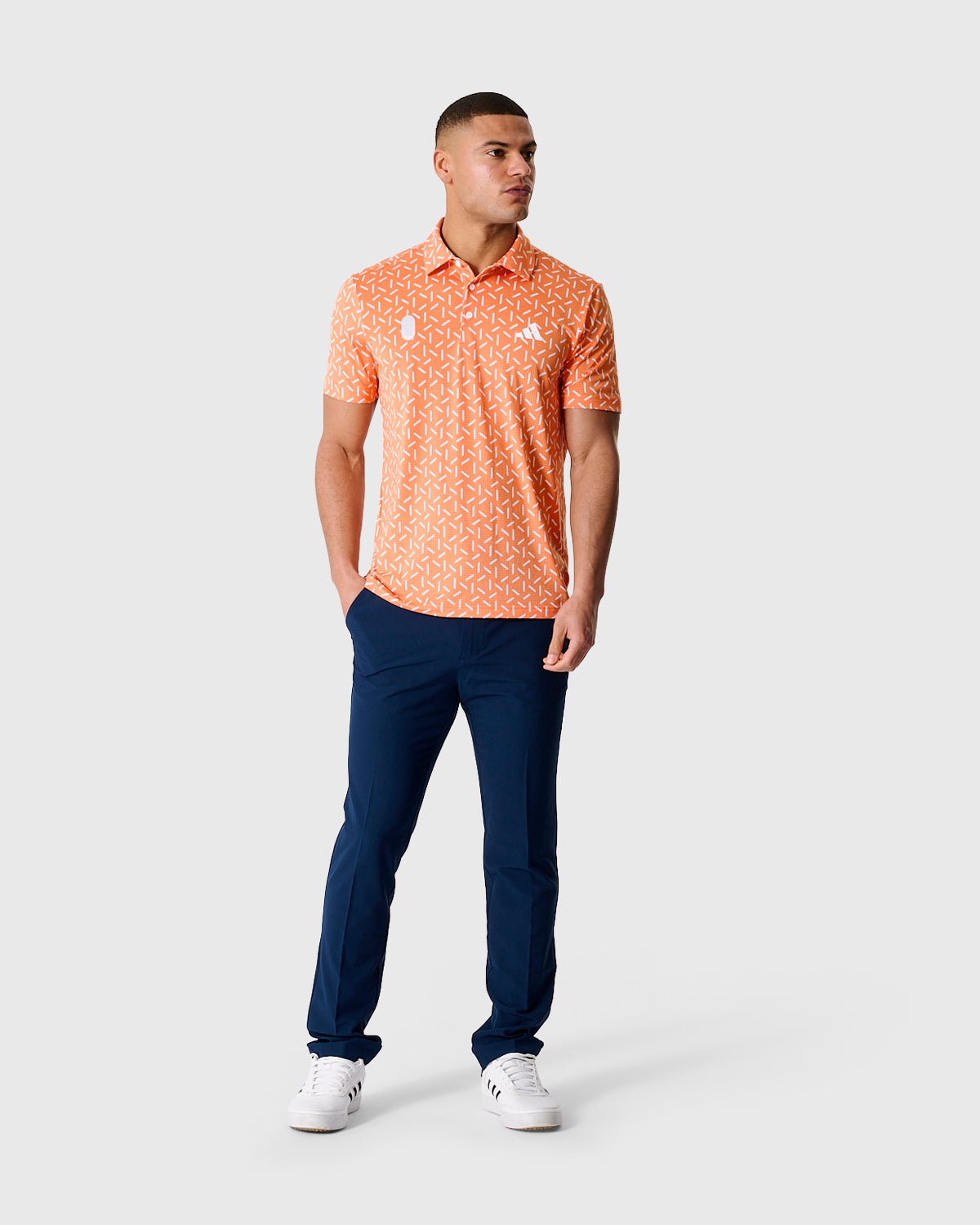 NFFC Adidas Golf Ultimate365 Orange Mesh Print Polo - Nottingham Forest FC