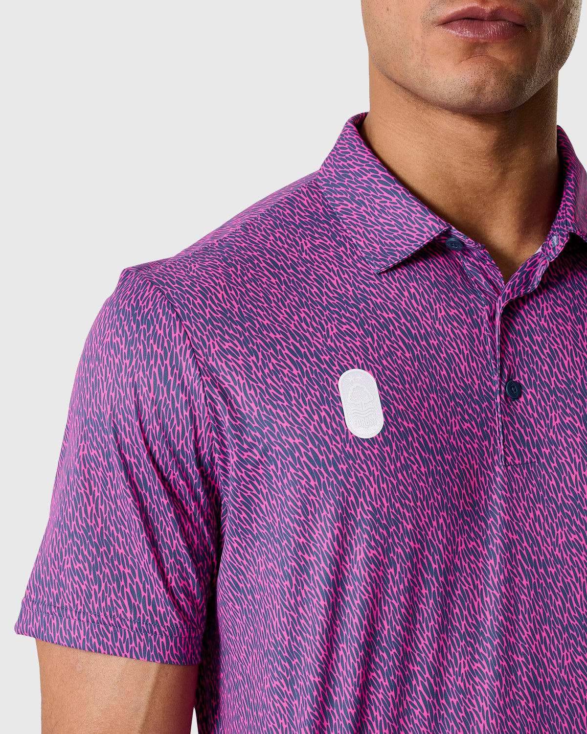NFFC Adidas Golf Ultimate365 Print Pink Polo - Nottingham Forest FC