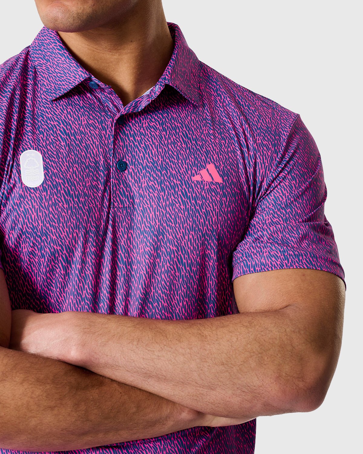 NFFC Adidas Golf Ultimate365 Print Pink Polo - Nottingham Forest FC