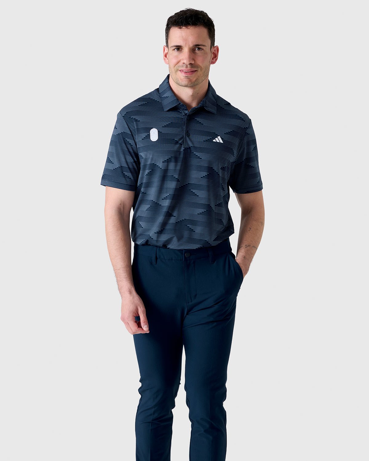 NFFC Adidas Golf Ultimate365 Speed Stripe Navy Polo Shirt - Nottingham Forest FC
