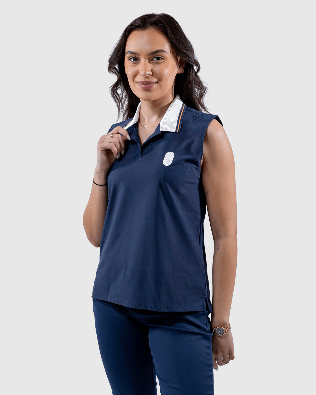NFFC Adidas Golf Women's Navy Beyond Twist Knit Polo - Nottingham Forest FC