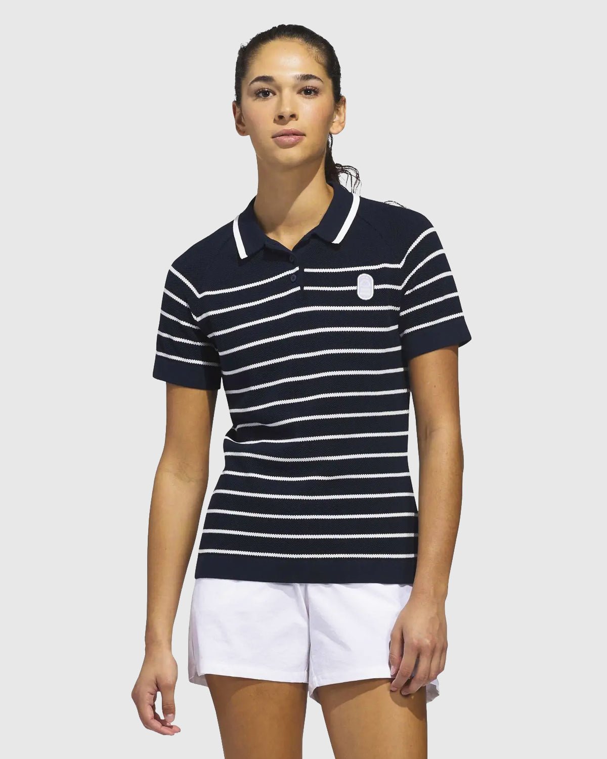 NFFC adidas Golf Women's Navy Ultimate365+ Stripe Knit Polo - Nottingham Forest FC