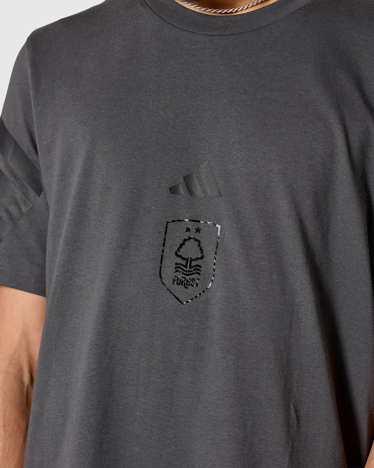 NFFC adidas Grey Future Icons 3-Stripe T-Shirt - Nottingham Forest FC