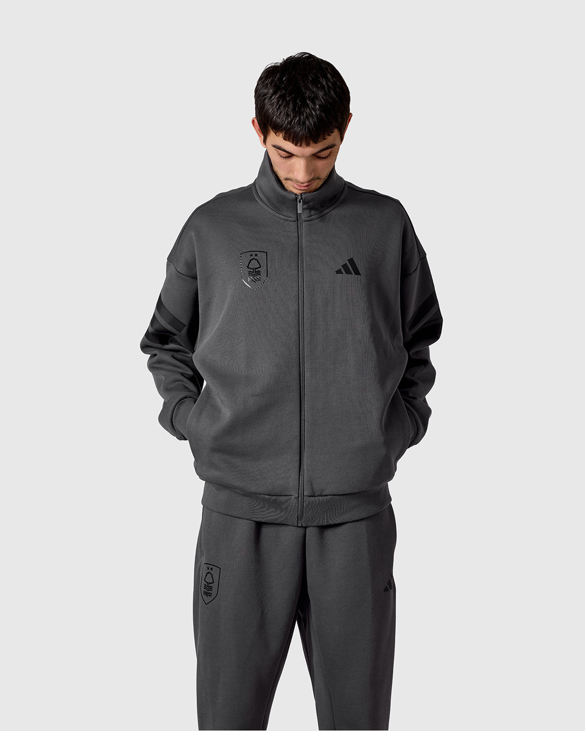 NFFC adidas Grey Future Icons 3-Stripe Track Top - Nottingham Forest FC