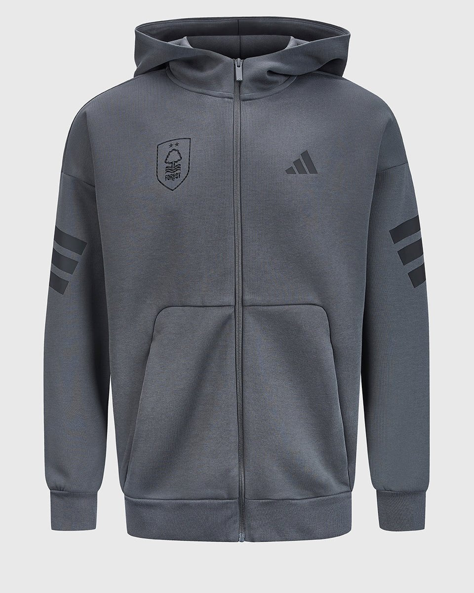 NFFC adidas Grey Future Icons Full Zip Hoodie - Nottingham Forest FC