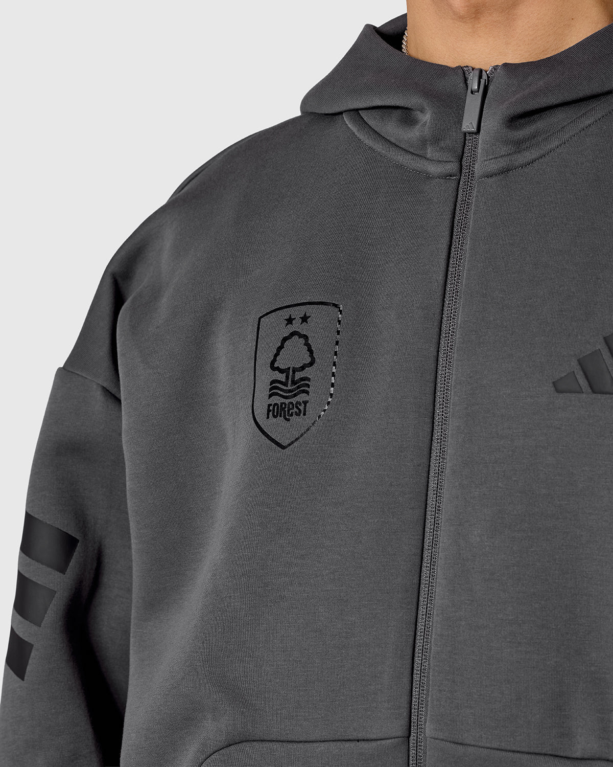 NFFC adidas Grey Future Icons Full Zip Hoodie - Nottingham Forest FC