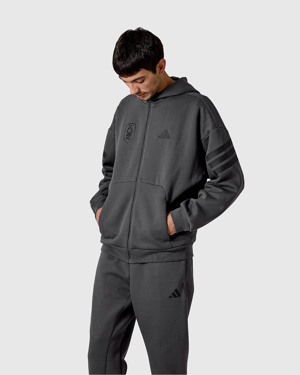 NFFC adidas Grey Future Icons Full Zip Hoodie - Nottingham Forest FC