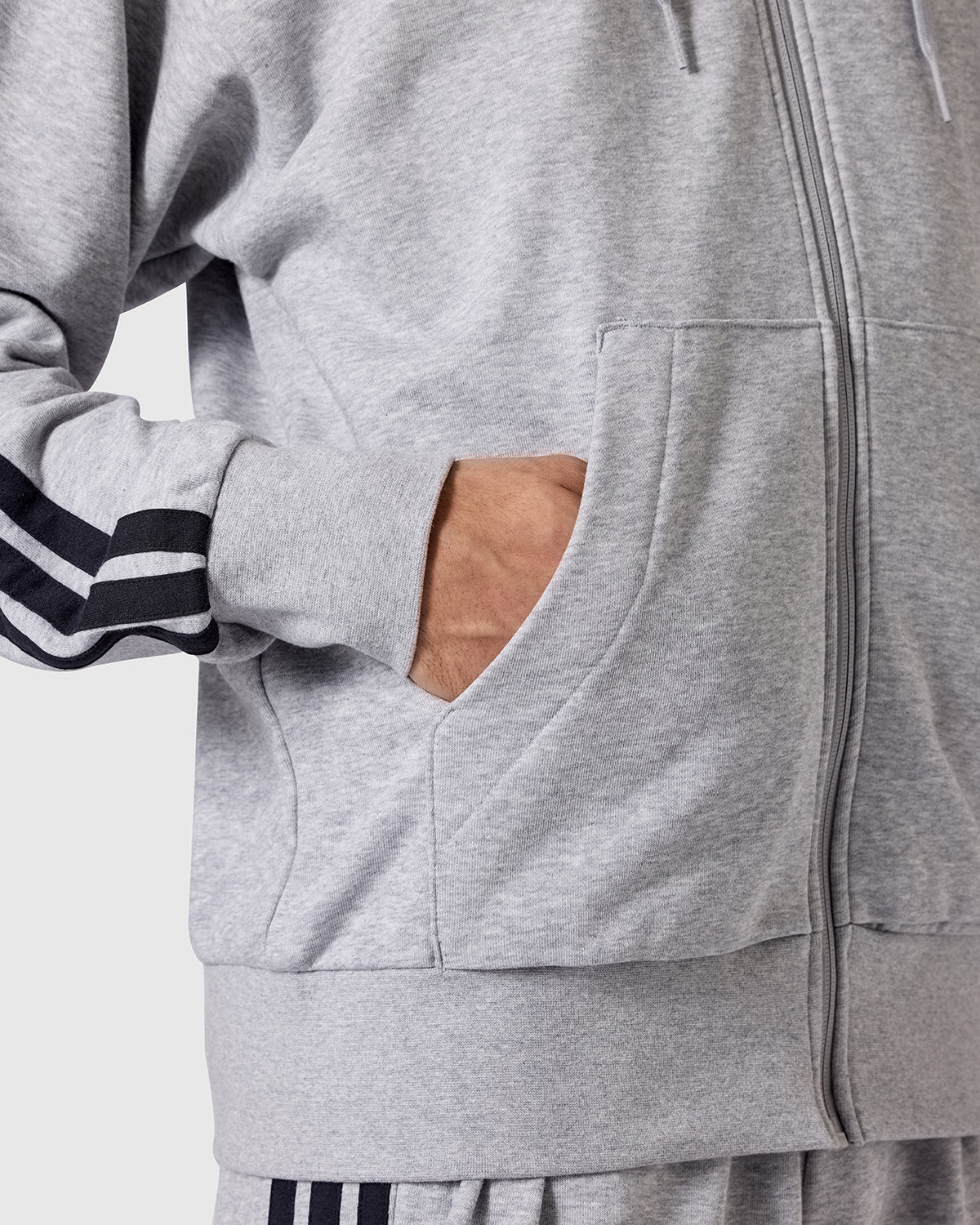 NFFC adidas Grey Marl 3-Stripe Full Zip Hoodie - Nottingham Forest FC