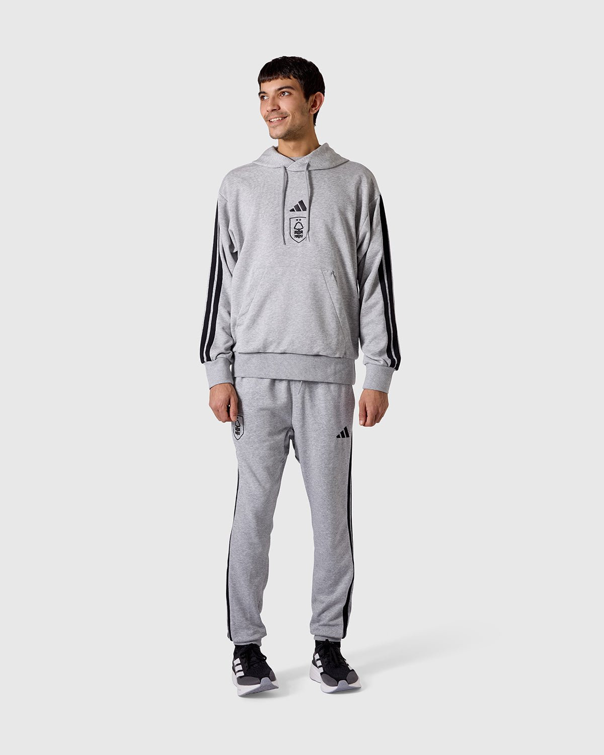 NFFC adidas Grey Marl 3-Stripe Hoodie - Nottingham Forest FC