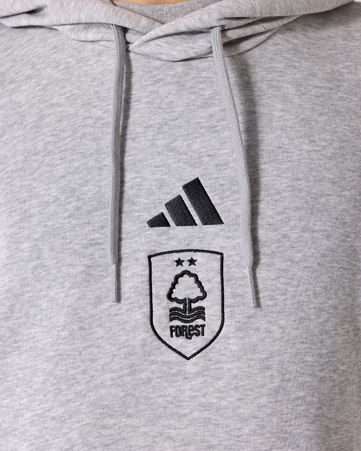 NFFC adidas Grey Marl 3-Stripe Hoodie - Nottingham Forest FC