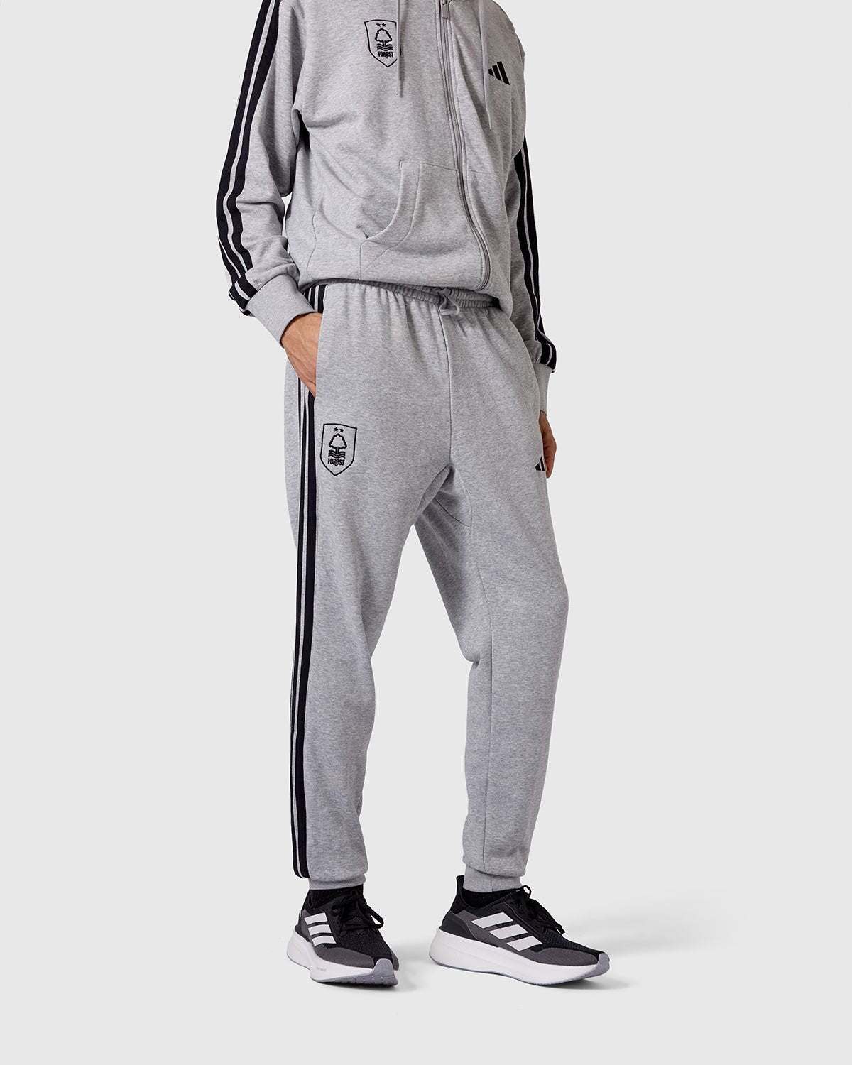 NFFC adidas Grey Marl 3-Stripe Pants - Nottingham Forest FC