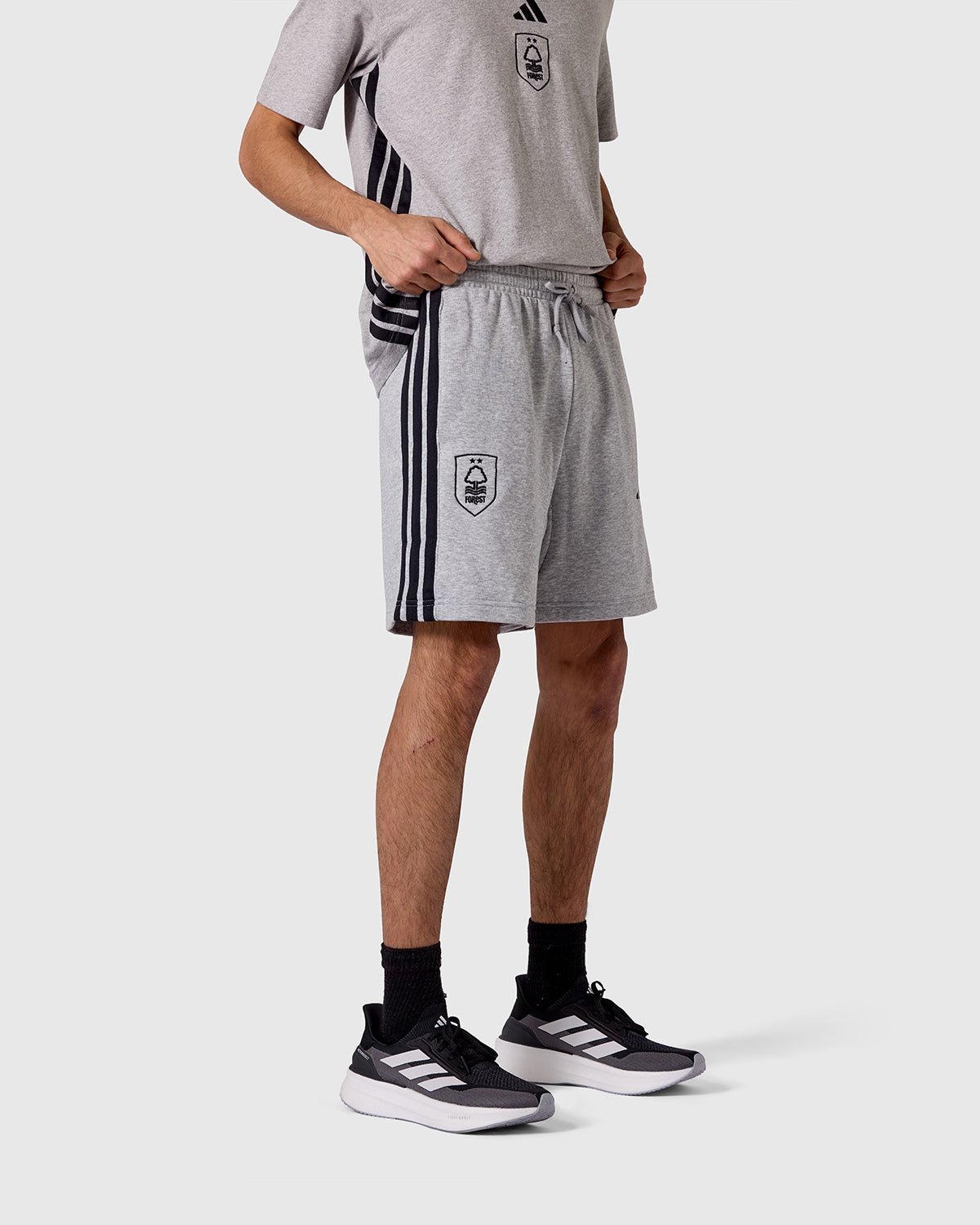 NFFC adidas Grey Marl 3-Stripe Shorts - Nottingham Forest FC