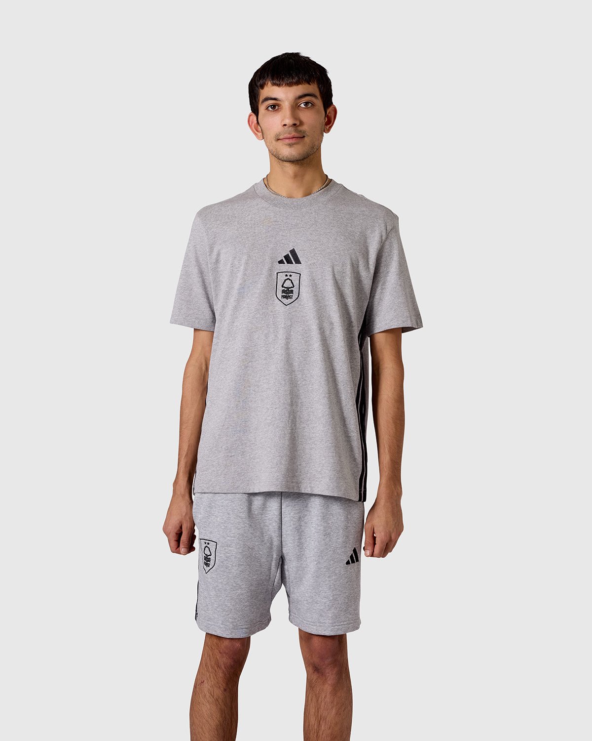 NFFC adidas Grey Marl 3-Stripe T-Shirt - Nottingham Forest FC