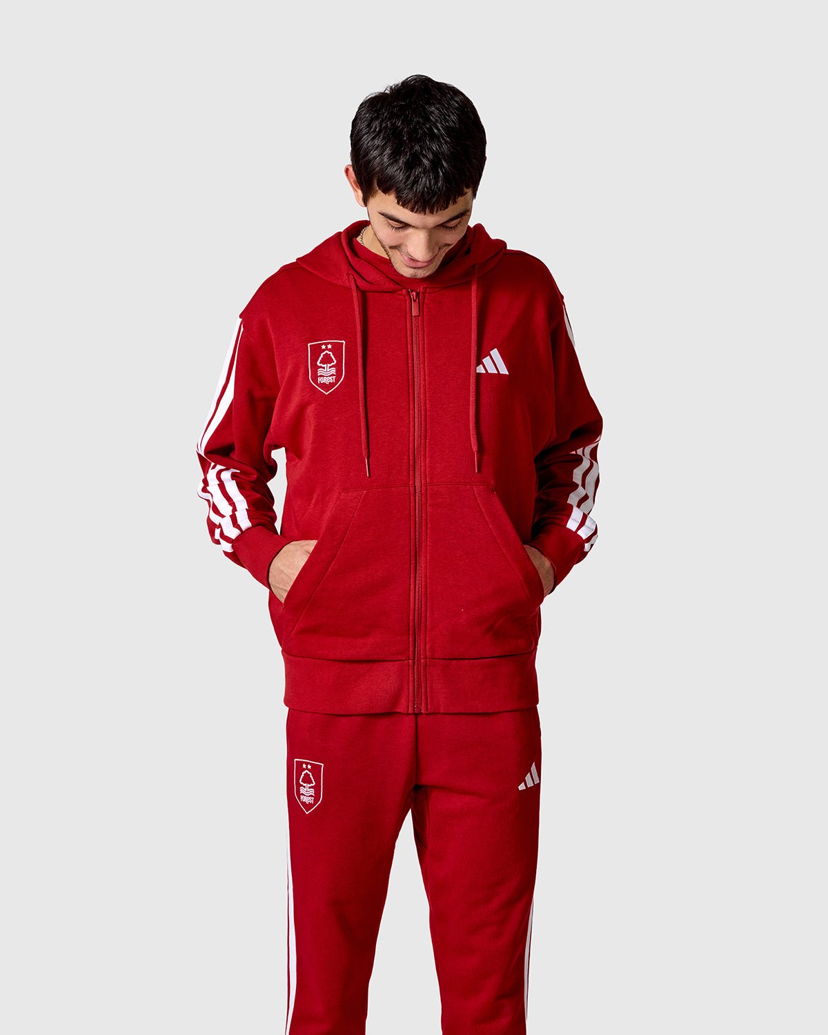 NFFC adidas Maroon 3-Stripe Full Zip Hoodie - Nottingham Forest FC