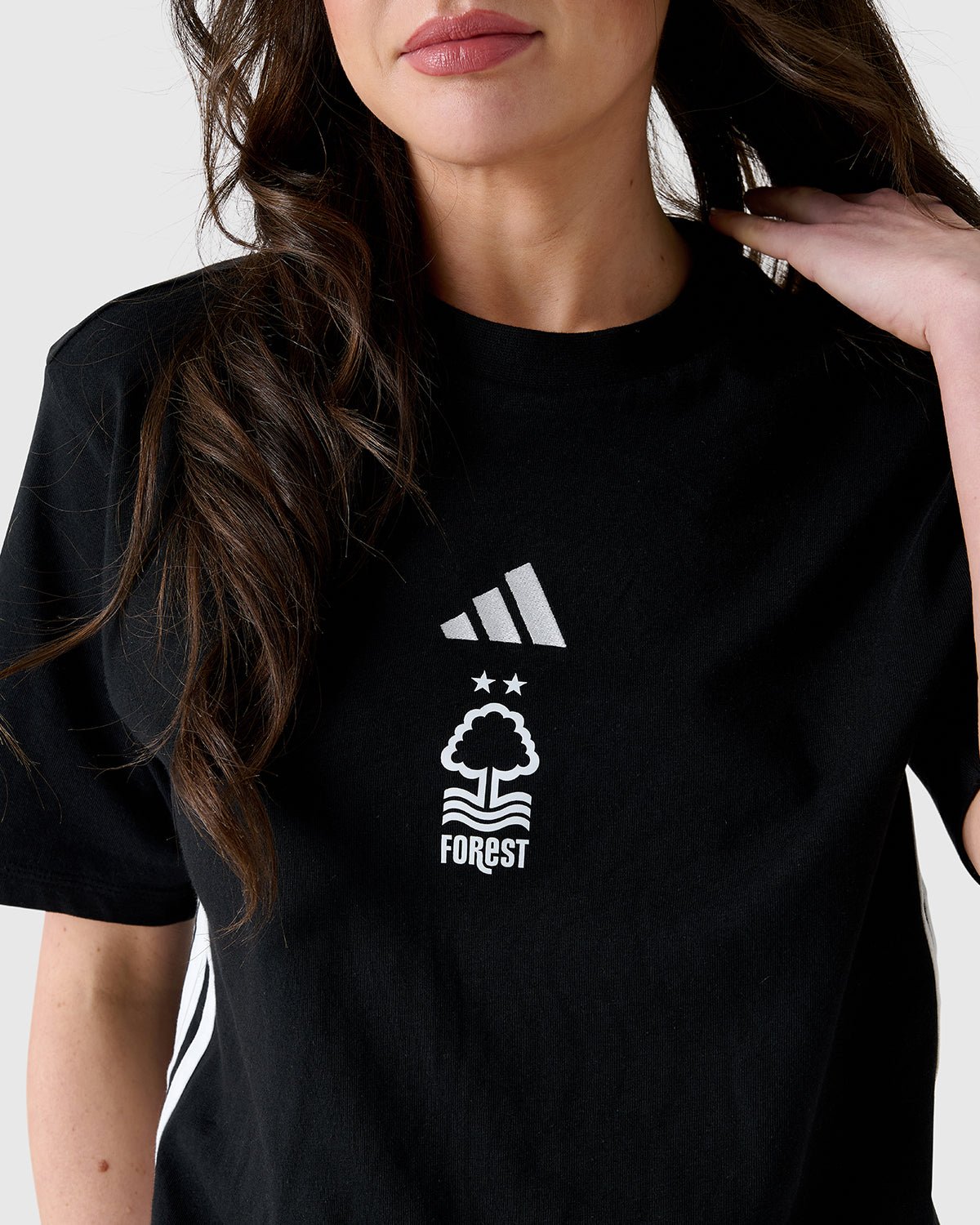 NFFC Adidas Women's 3 - Stripe Black T-Shirt - Nottingham Forest FC