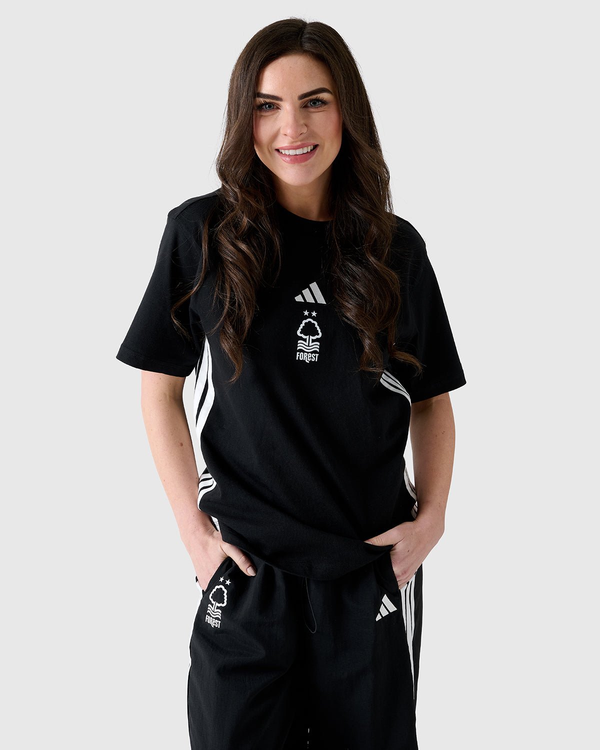 NFFC Adidas Women's 3 - Stripe Black T-Shirt - Nottingham Forest FC