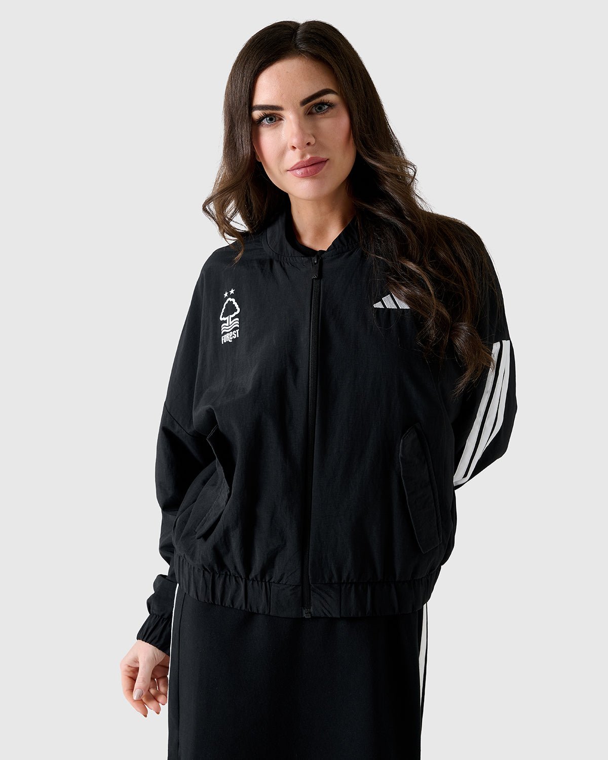 NFFC Adidas Women's 3 - Stripe Black Woven Bomber Jacket - Nottingham Forest FC