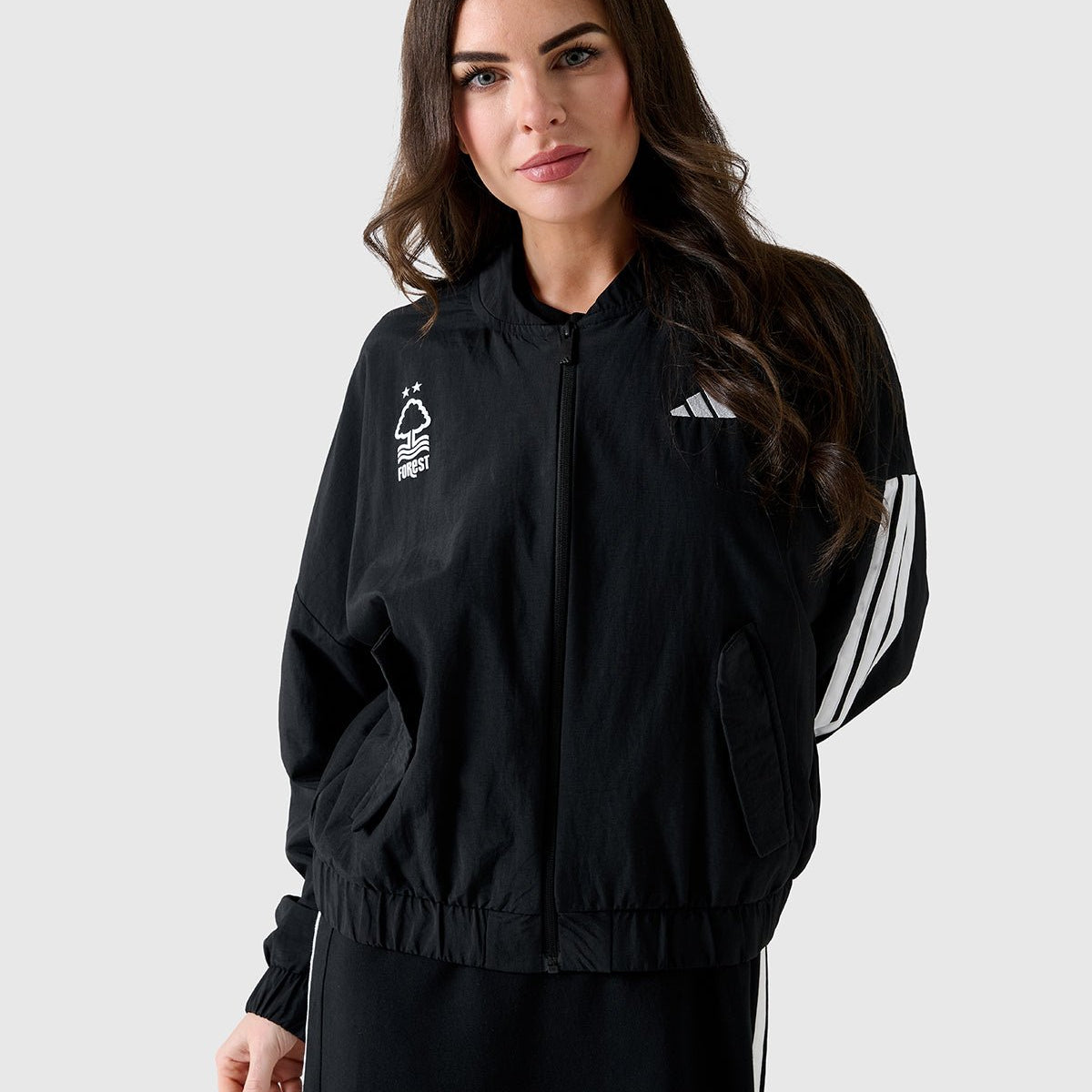 NFFC Adidas Women's 3-Stripe Black Woven Bomber Jacket