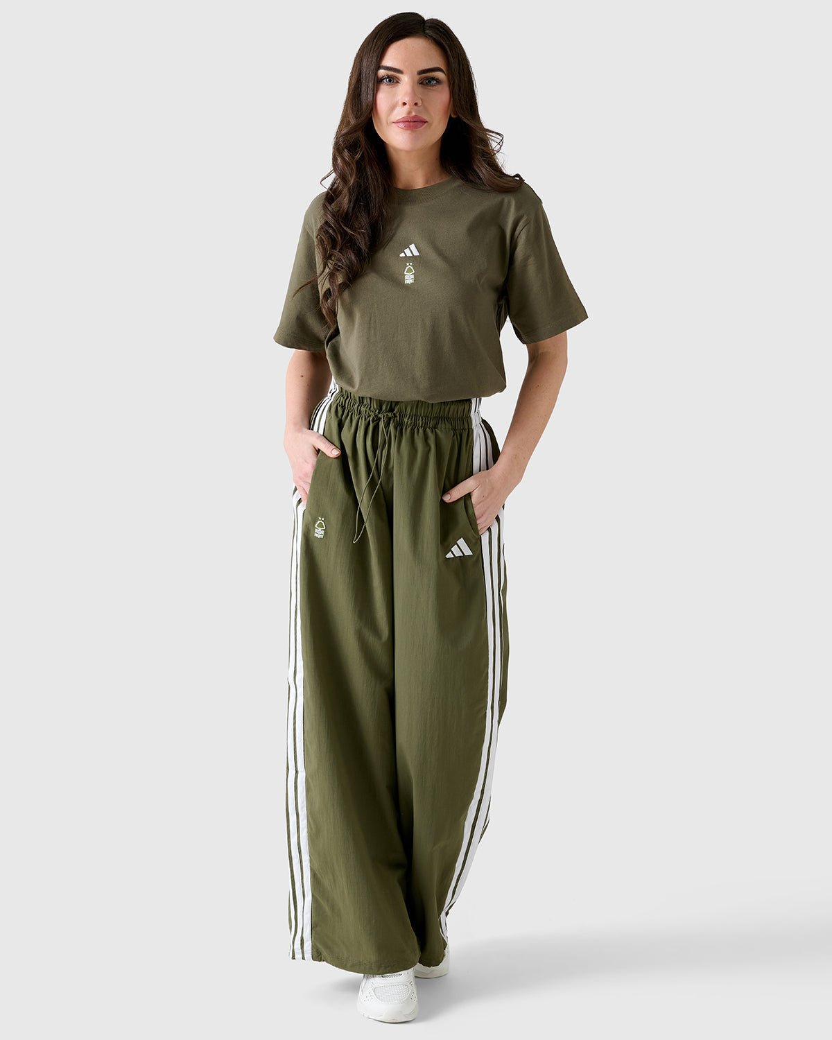 NFFC Adidas Women's 3 - Stripe Olive Woven Pants - Nottingham Forest FC