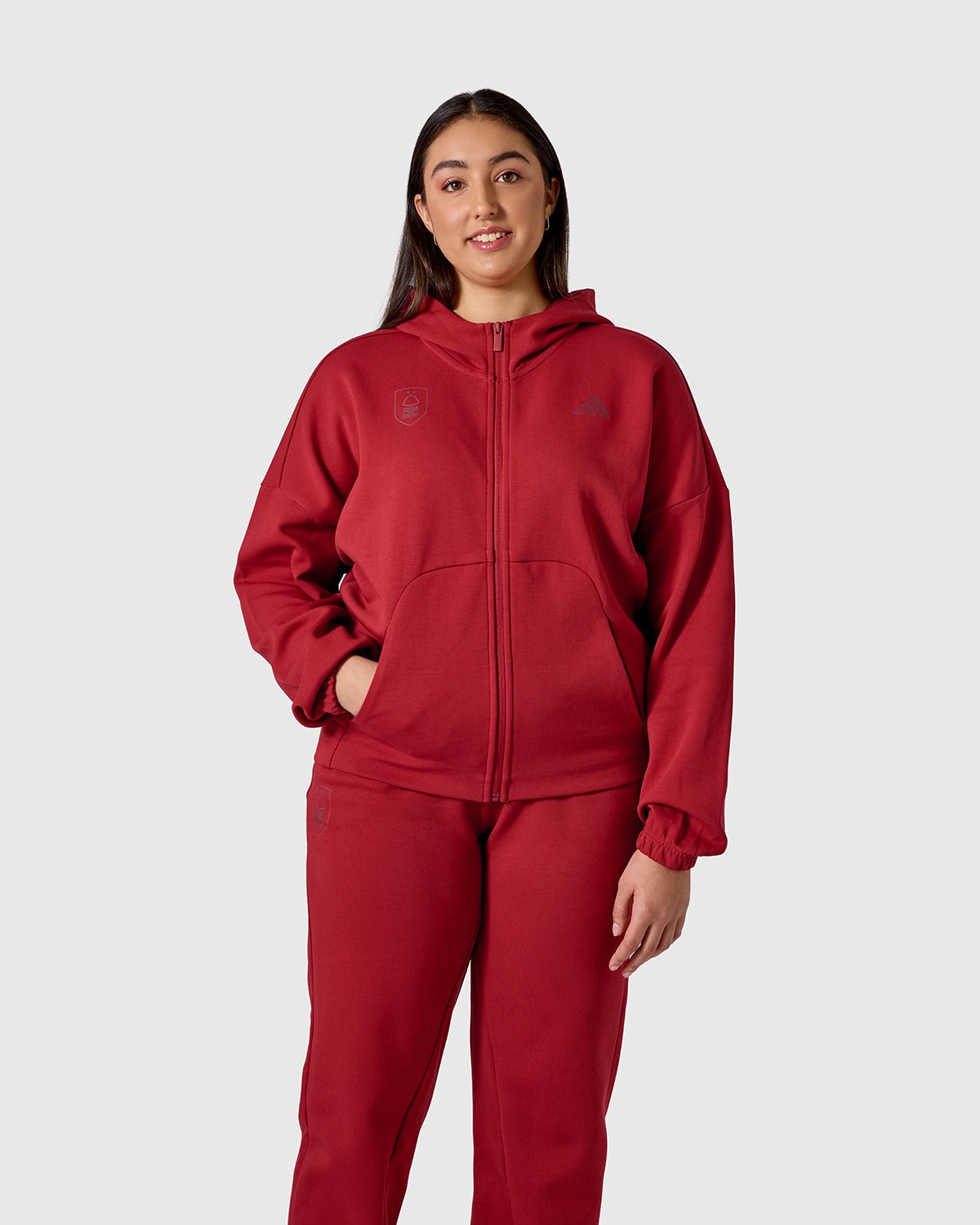 NFFC adidas Womens Maroon Future Icons Full Zip Hoodie - Nottingham Forest FC