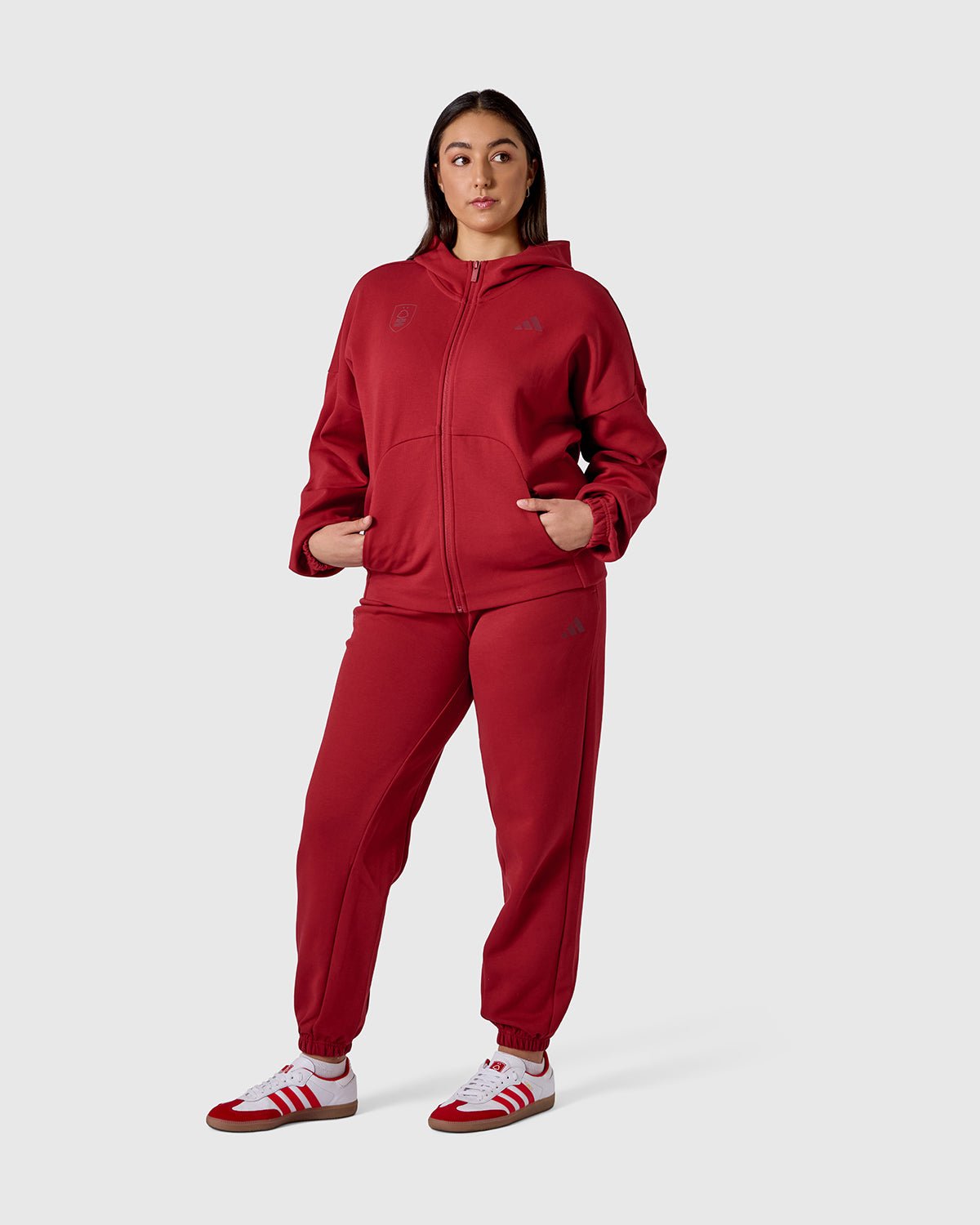 NFFC adidas Womens Maroon Future Icons Full Zip Hoodie - Nottingham Forest FC