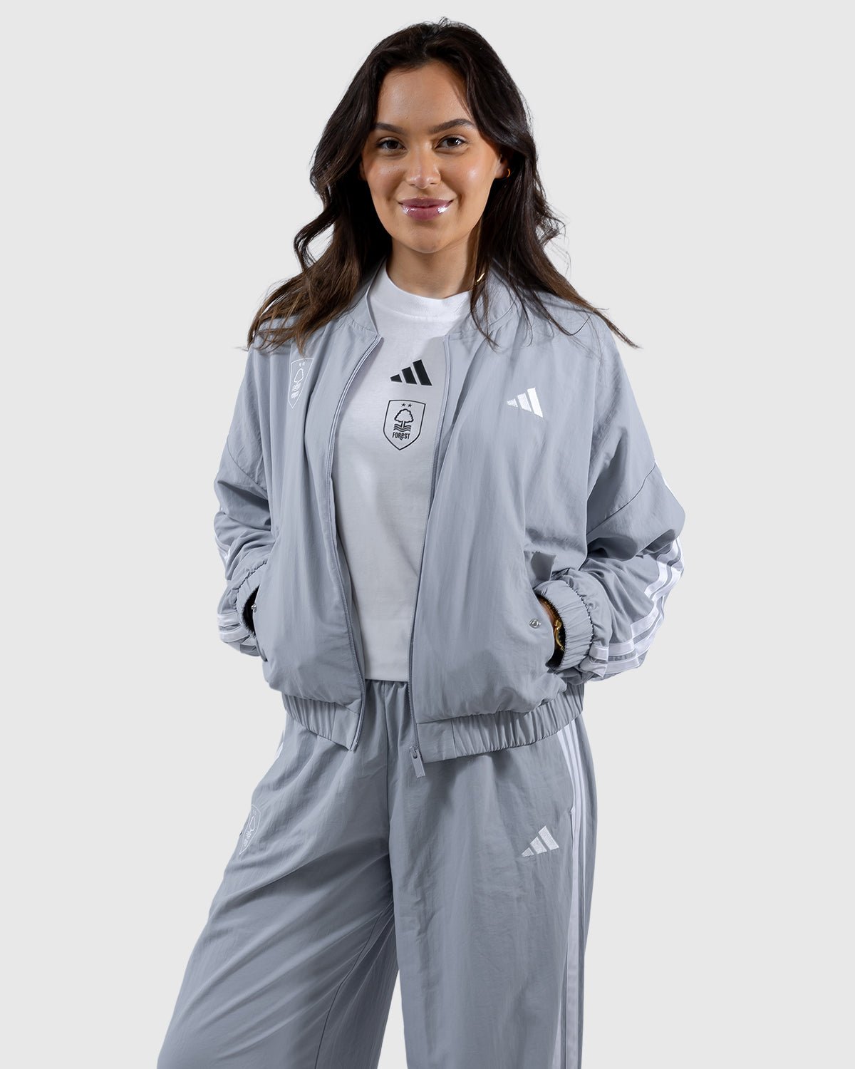 NFFC adidas Women's Silver 3-Stripe Bomber - Nottingham Forest FC