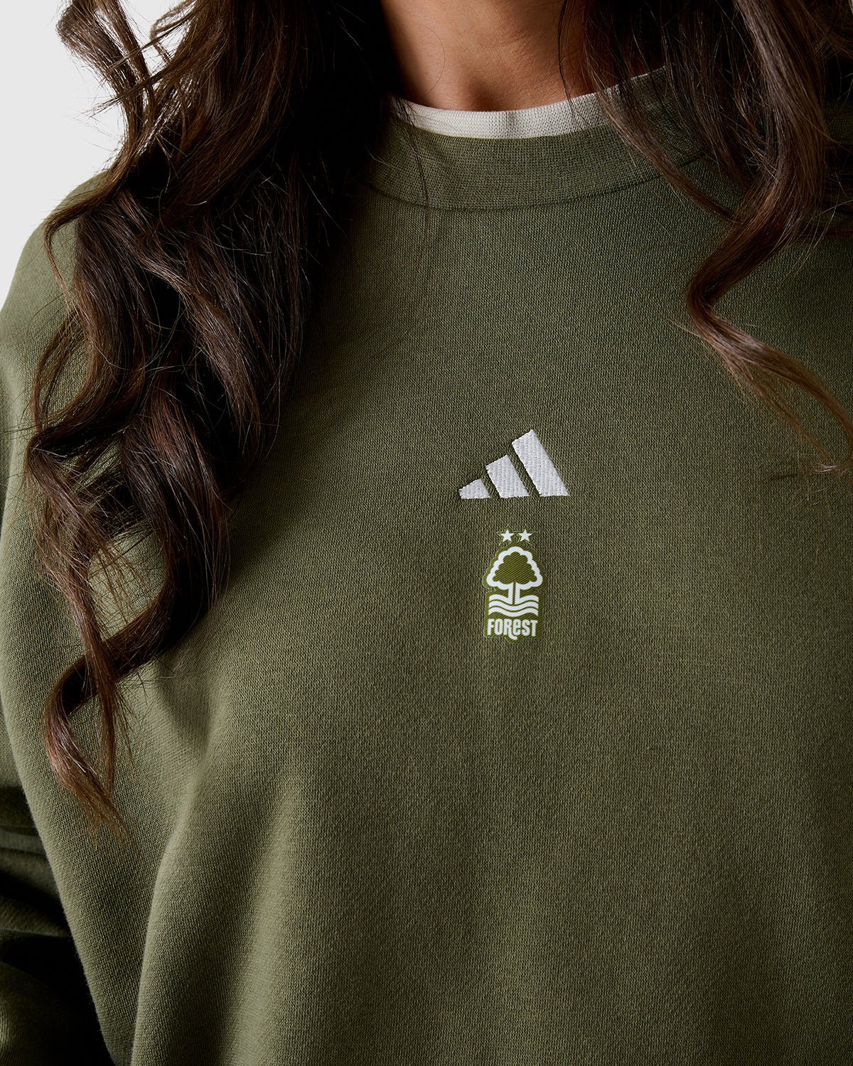 NFFC Adidas Women's Small Logo Olive Crewneck Sweatshirt - Nottingham Forest FC