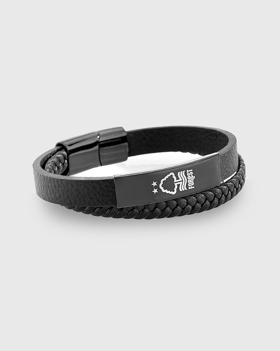 NFFC Black Leather Crest Wrap Bracelet - Nottingham Forest FC