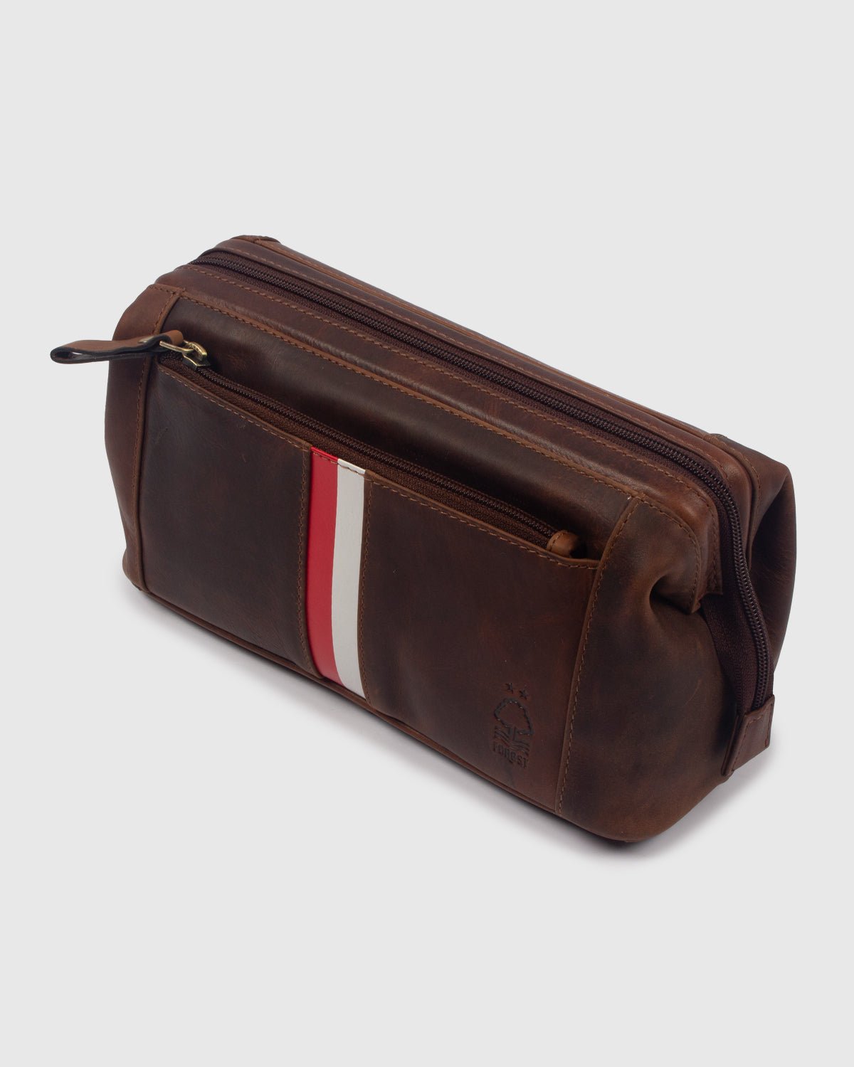 NFFC Brown Leather Banded Wash Bag - Nottingham Forest FC