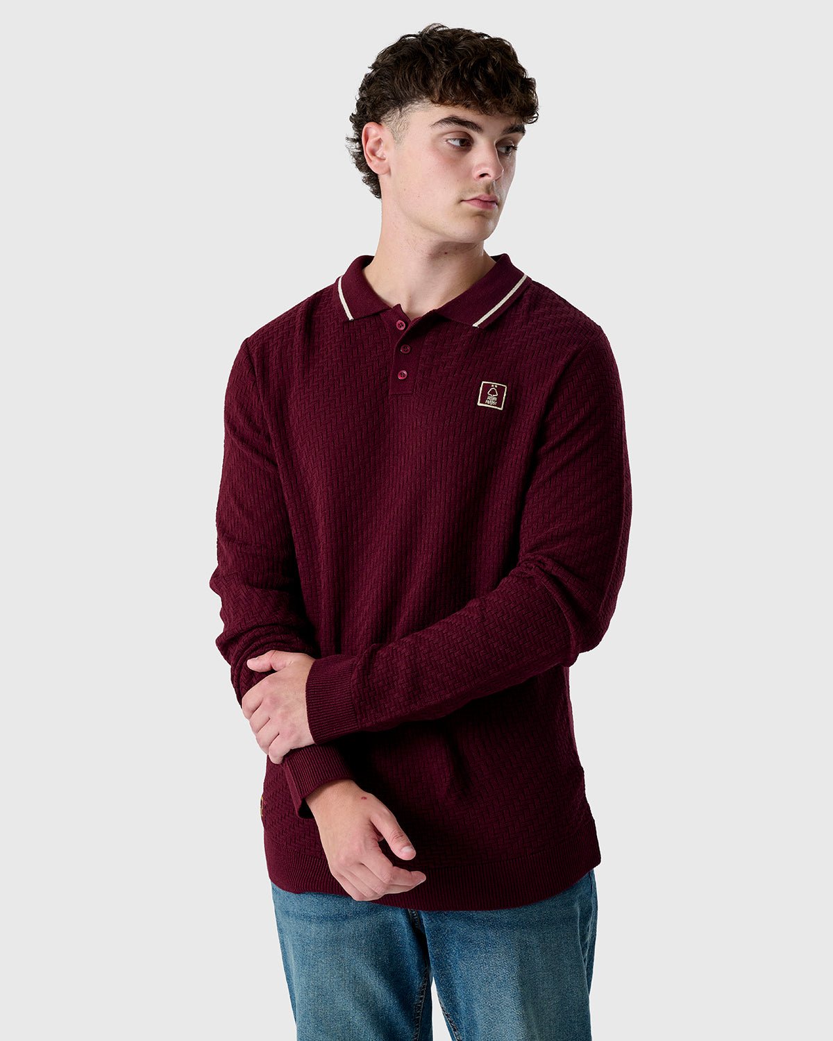 NFFC Burgundy Knit Long Sleeve Polo - Nottingham Forest FC
