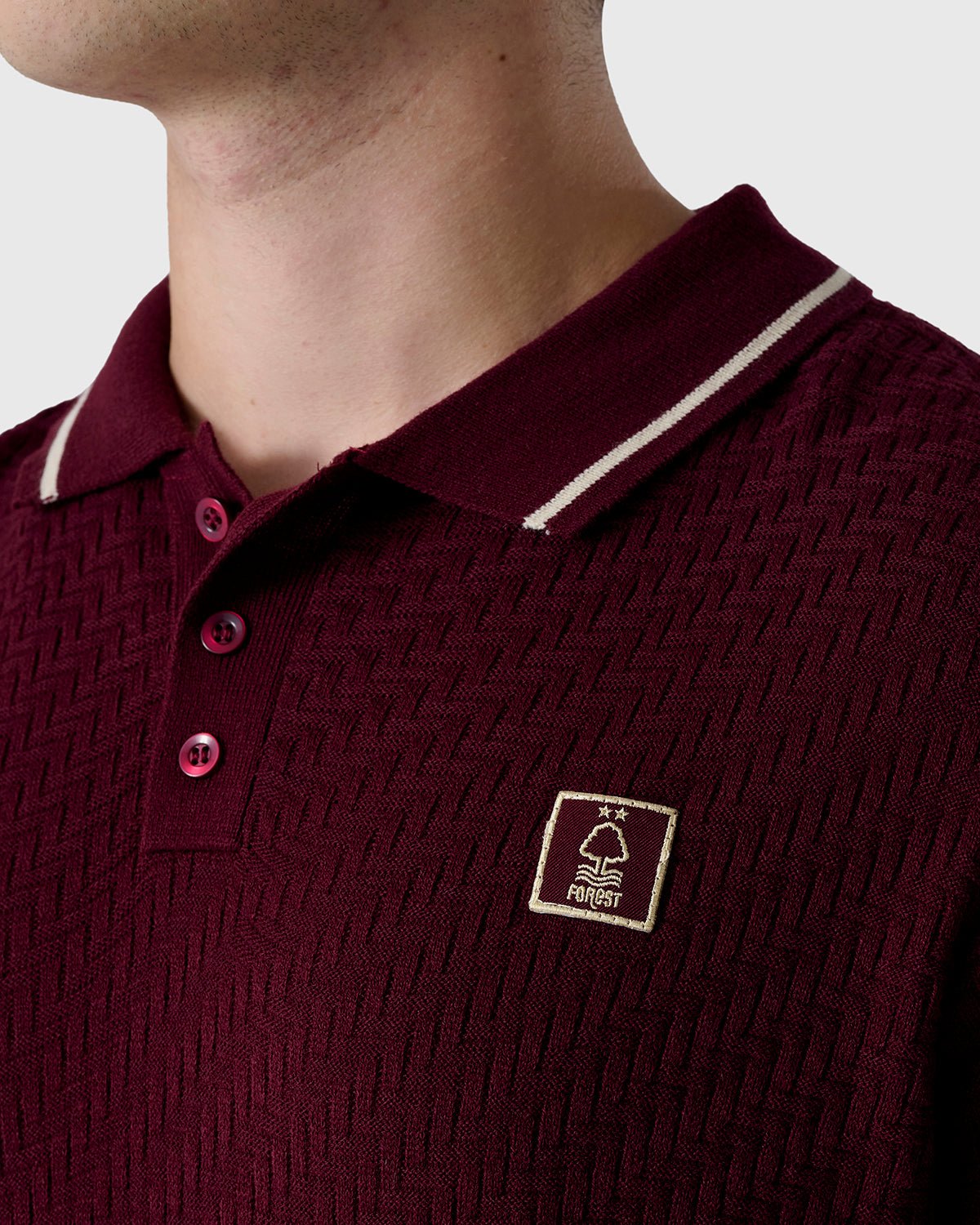 NFFC Burgundy Knit Long Sleeve Polo - Nottingham Forest FC