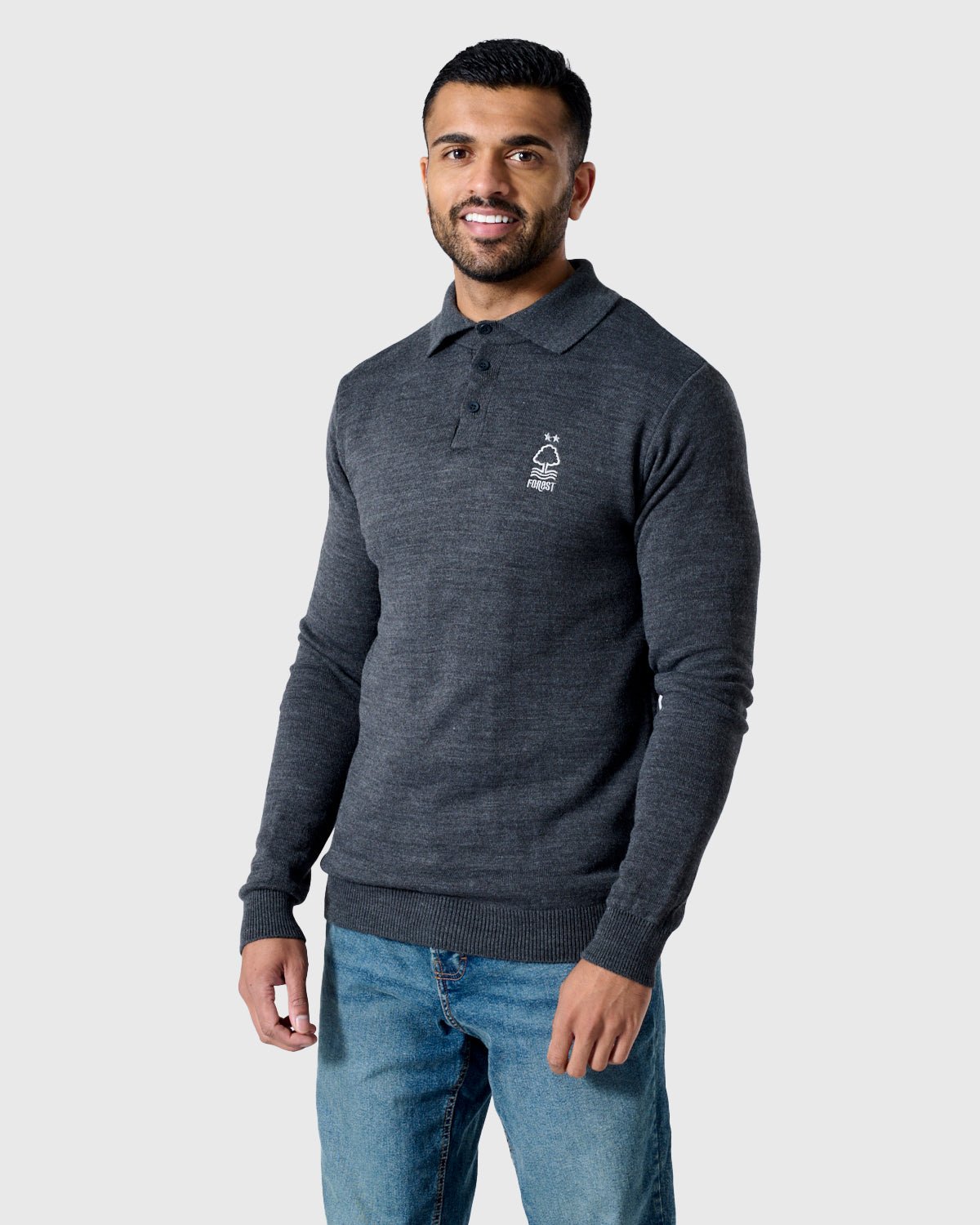 NFFC Charcoal Essential Knit Long Sleeve Polo - Nottingham Forest FC