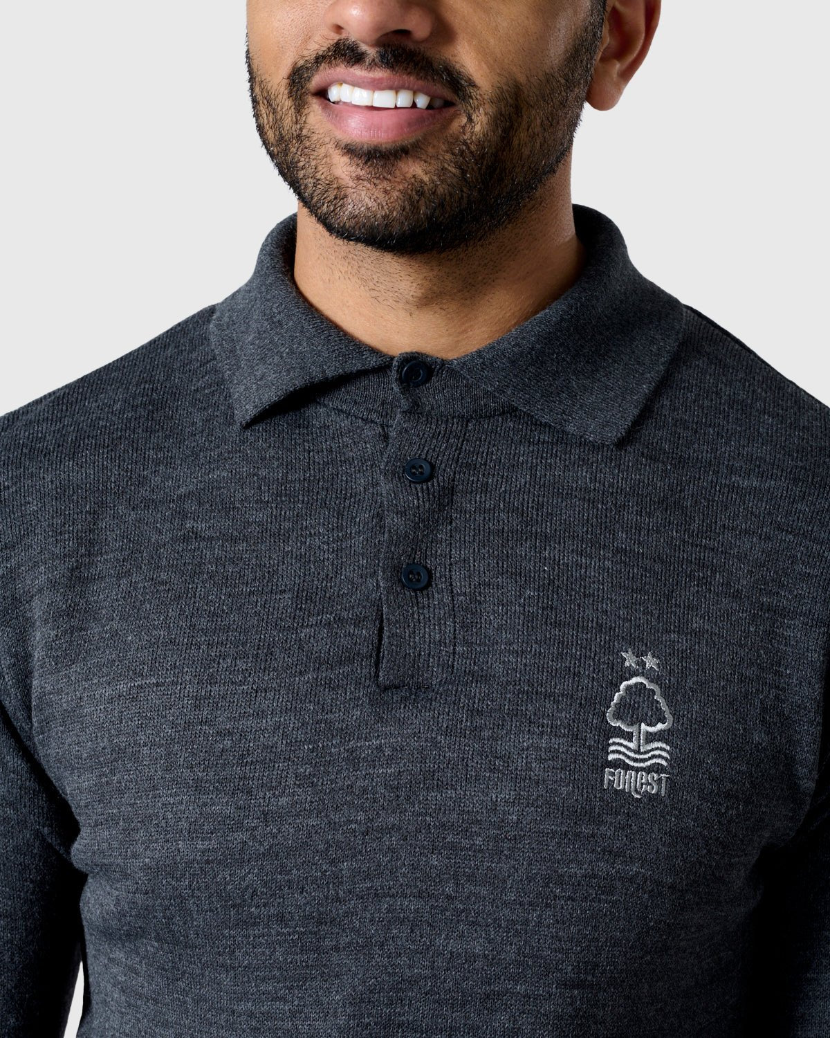 NFFC Charcoal Essential Knit Long Sleeve Polo - Nottingham Forest FC