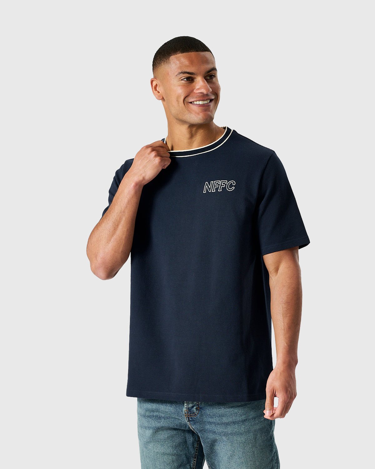 NFFC Embroidery Navy Waffle Knit T-Shirt - Nottingham Forest FC