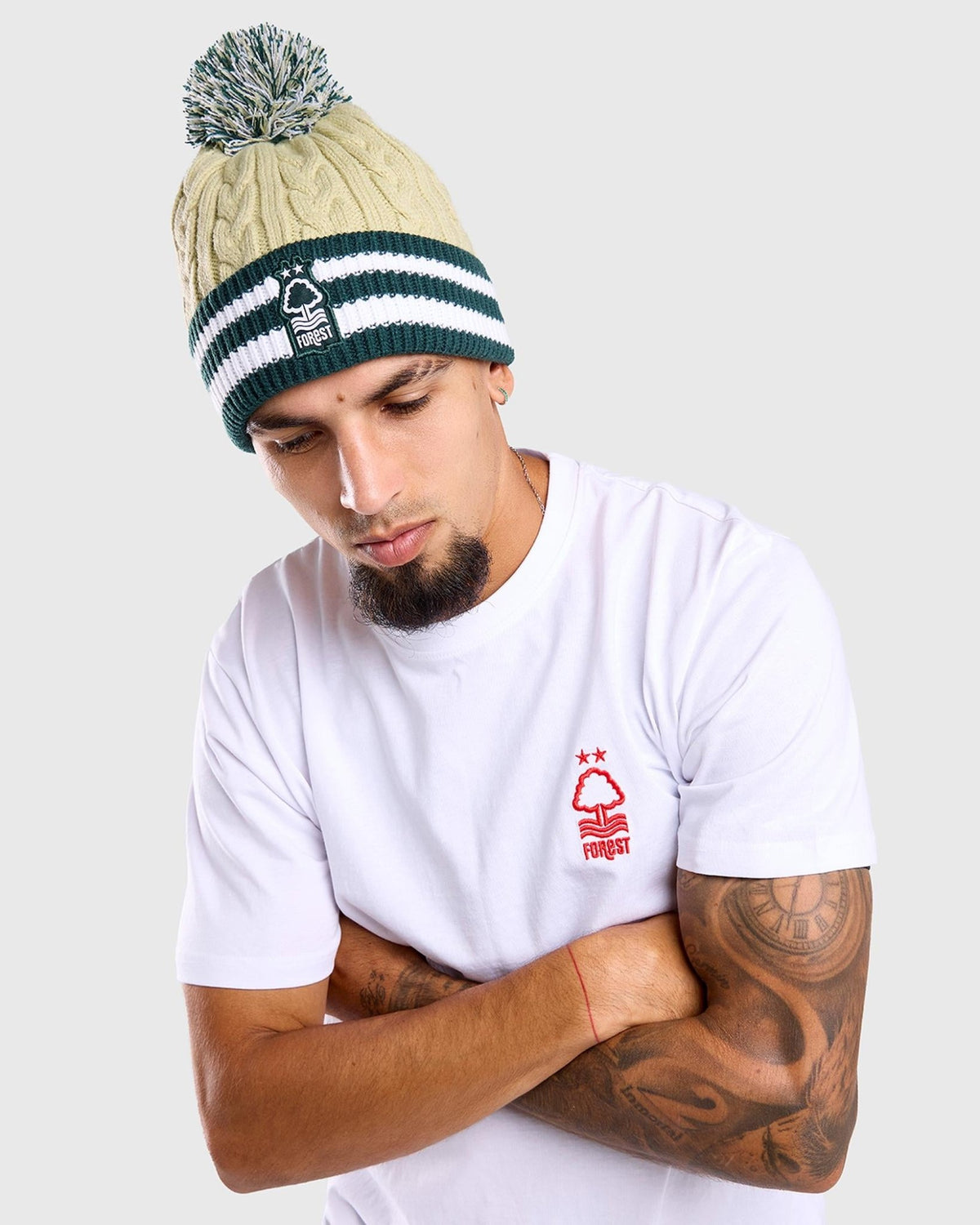NFFC Green Stripe Cable Bobble Hat - Nottingham Forest FC