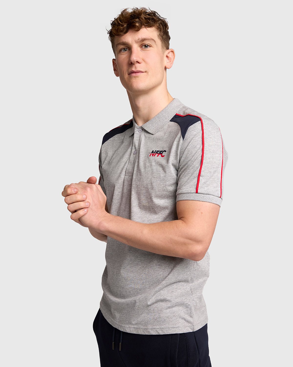 NFFC Grey Club Colours Shoulder Panel Polo - Nottingham Forest FC