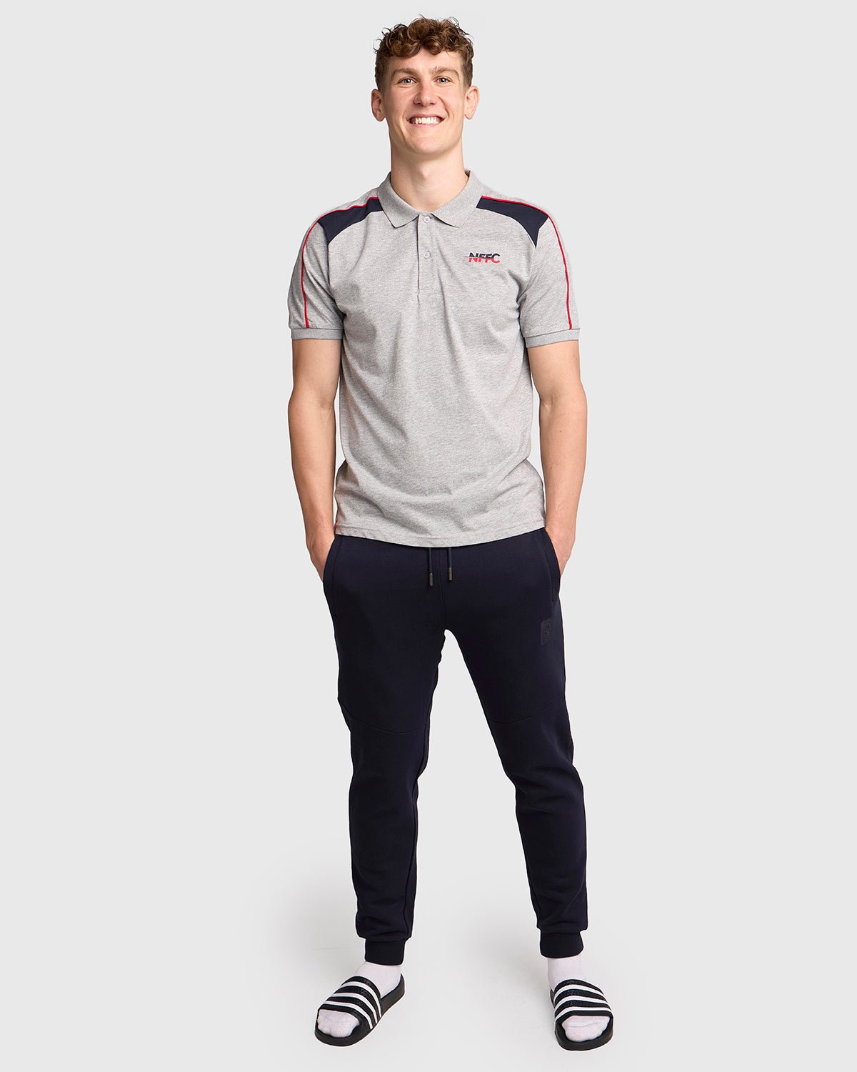 NFFC Grey Club Colours Shoulder Panel Polo - Nottingham Forest FC