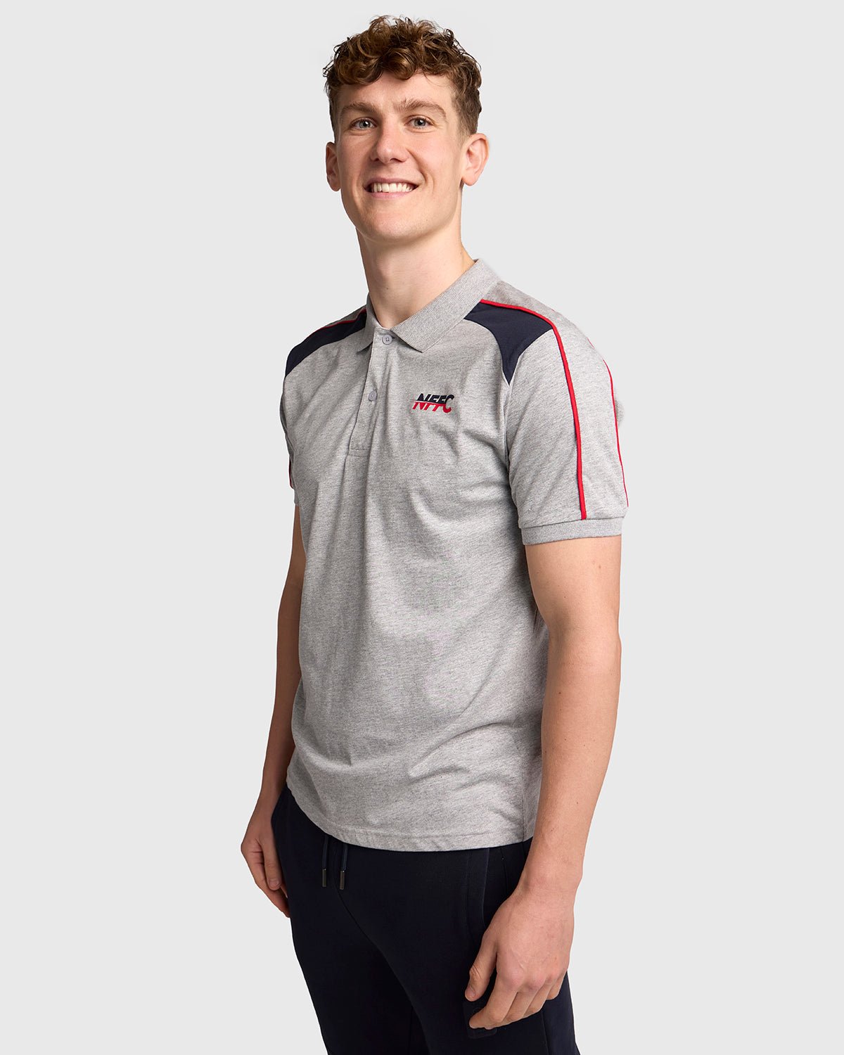 NFFC Grey Club Colours Shoulder Panel Polo - Nottingham Forest FC